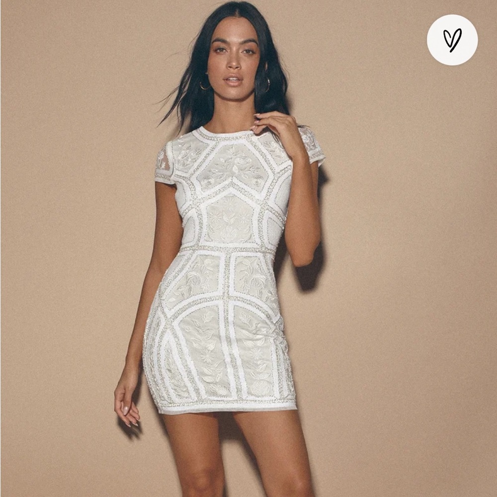 Lulu’s Spread Your Shine White Sequin Embroidered Bodycon Dress